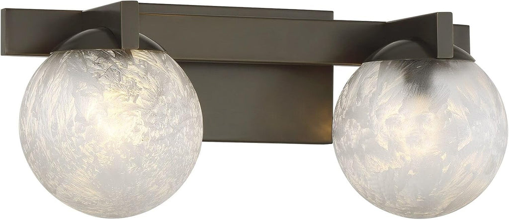 Savoy House 8-1017-2-15 Darien Contemporary Ice Glass Bathroom Vanity Wall Light, 2-Light 120 Total Watts, 7' H x 17' W, Mediterranean Bronze