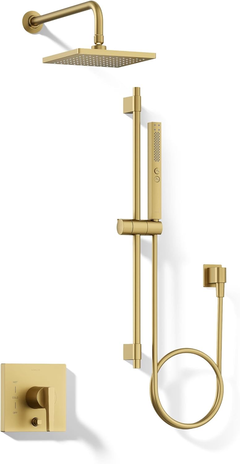 Kohler K-26273-G-2MB Honesty Shower Kit with Showerhead, Handshower, and Trim, 1.75 gpm, Vibrant Brushed Moderne Brass