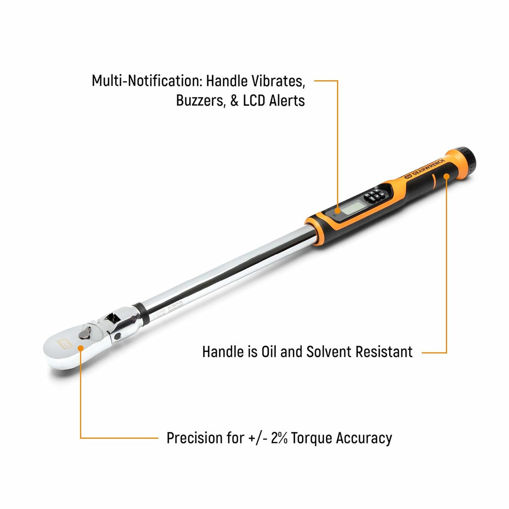 GEARWRENCH '1/2' Flex Head Electronic Torque Wrench with Angle 25-250 ft/lbs. - 85079