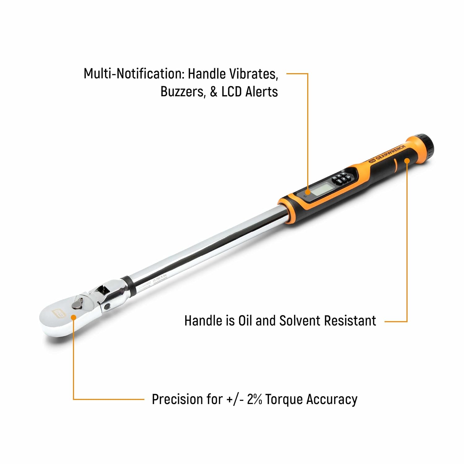 GEARWRENCH '1/2' Flex Head Electronic Torque Wrench with Angle 25-250 ft/lbs. - 85079