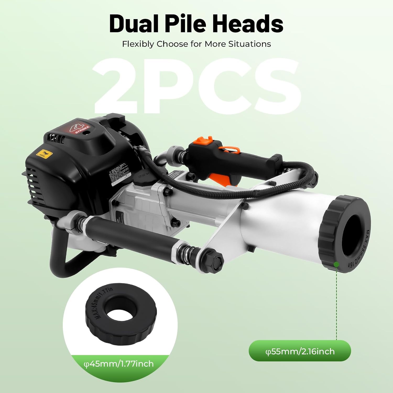 37.7CC 4-Stroke T Post Driver Gas Powered for Metal Post, 1.2KW Pile Driver with Handles, 20-45J Impact Energy for Construction, Garden, Fence, Farm T-Post - Handheld with 2 Pile Heads & Storage Case