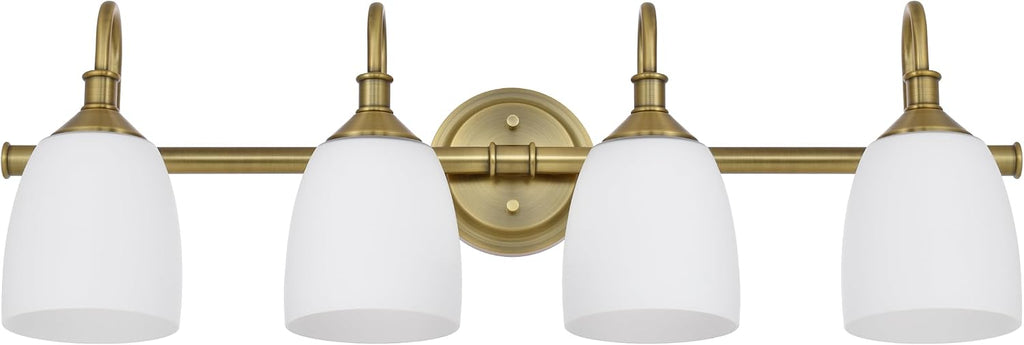 4-Light Champagne Bronze Bathroom Vanity Light Fixtures Over Mirror, Vintage Vanity Lights for Living Room, Milk White Glass Shades, Standard E26 Base