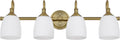 4-Light Champagne Bronze Bathroom Vanity Light Fixtures Over Mirror, Vintage Vanity Lights for Living Room, Milk White Glass Shades, Standard E26 Base