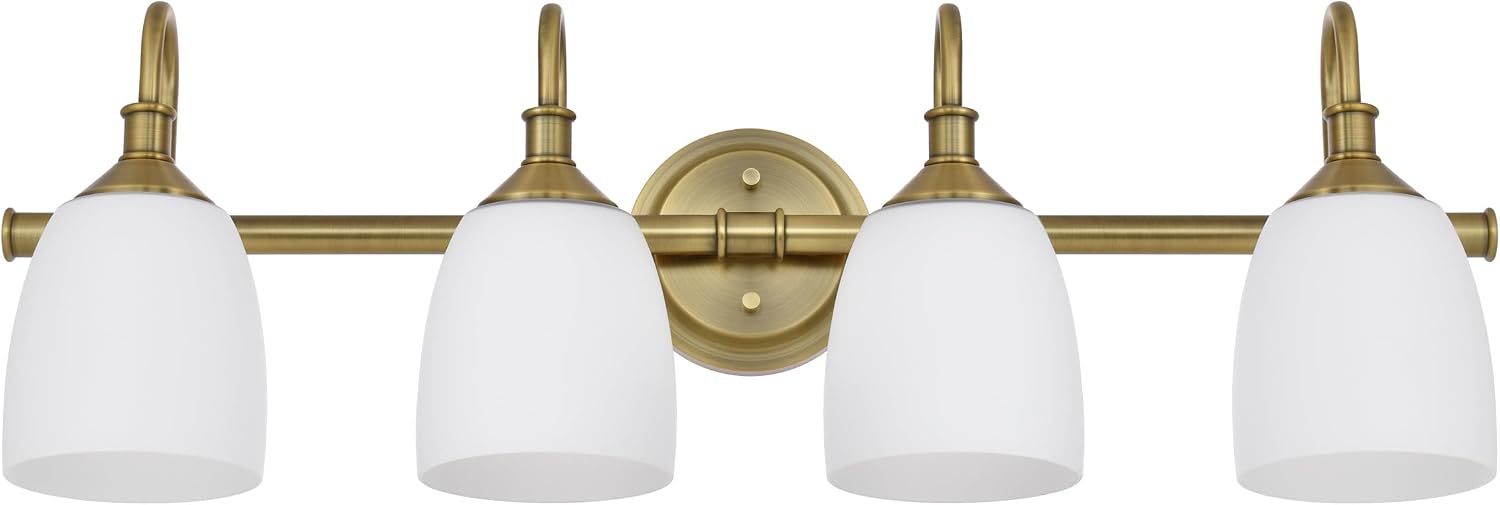4-Light Champagne Bronze Bathroom Vanity Light Fixtures Over Mirror, Vintage Vanity Lights for Living Room, Milk White Glass Shades, Standard E26 Base