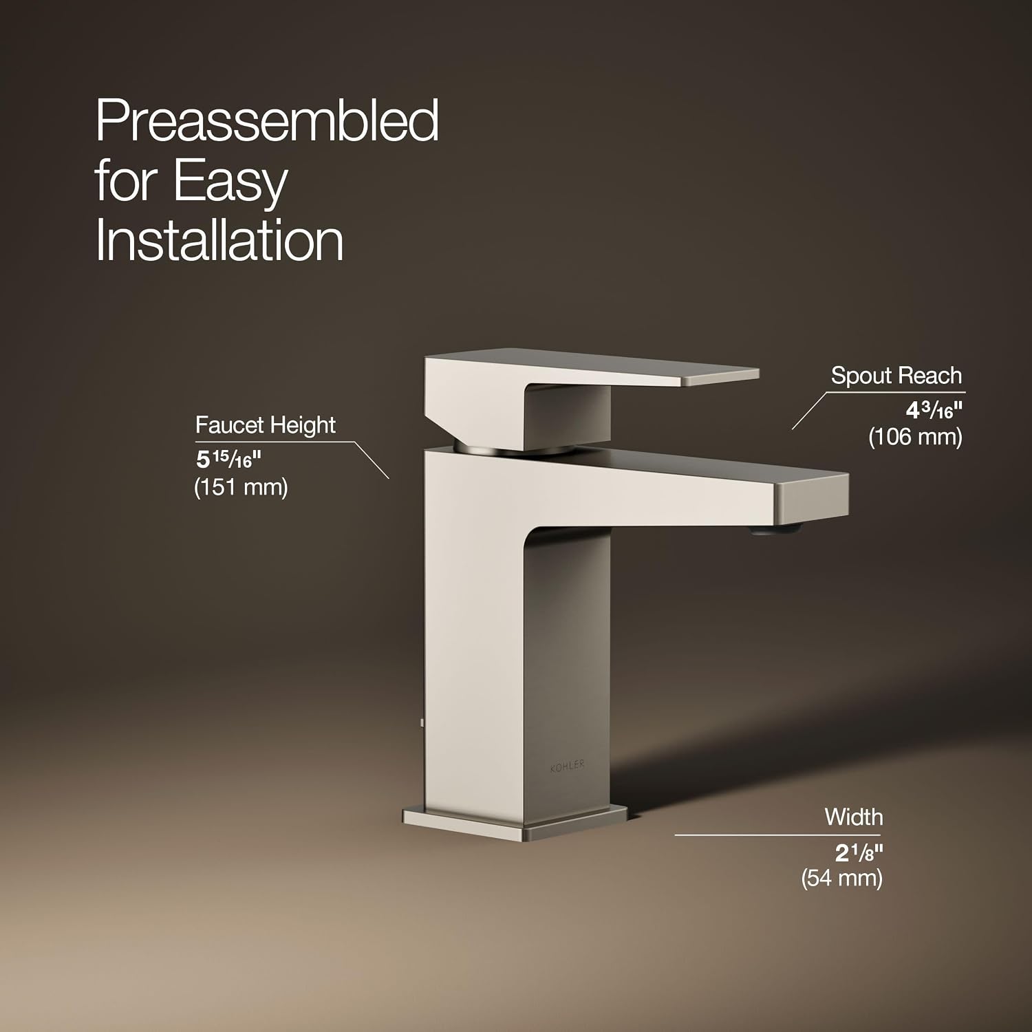 KOHLER K-37889-4-BN Honesty® Single-Handle Bathroom Sink Faucet, Bathroom Faucets, 1.2 GPM, Vibrant Brushed Nickel