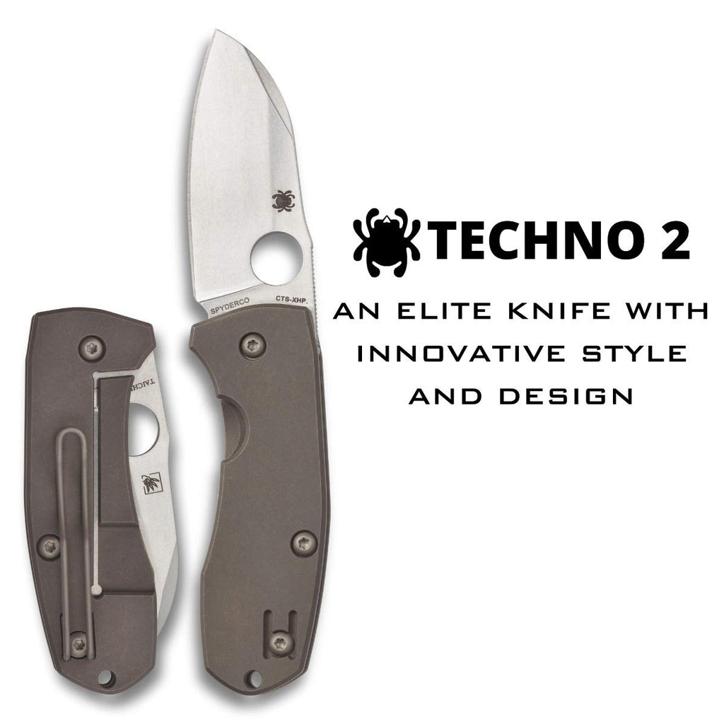 Spyderco Techno 2 Folding Pocket Knife, PlainEdge | 5.98' Overall Length, 2.5' CTS XHP Steel Blade, Titanium Handle, R.I.L Lock, Saber Grind
