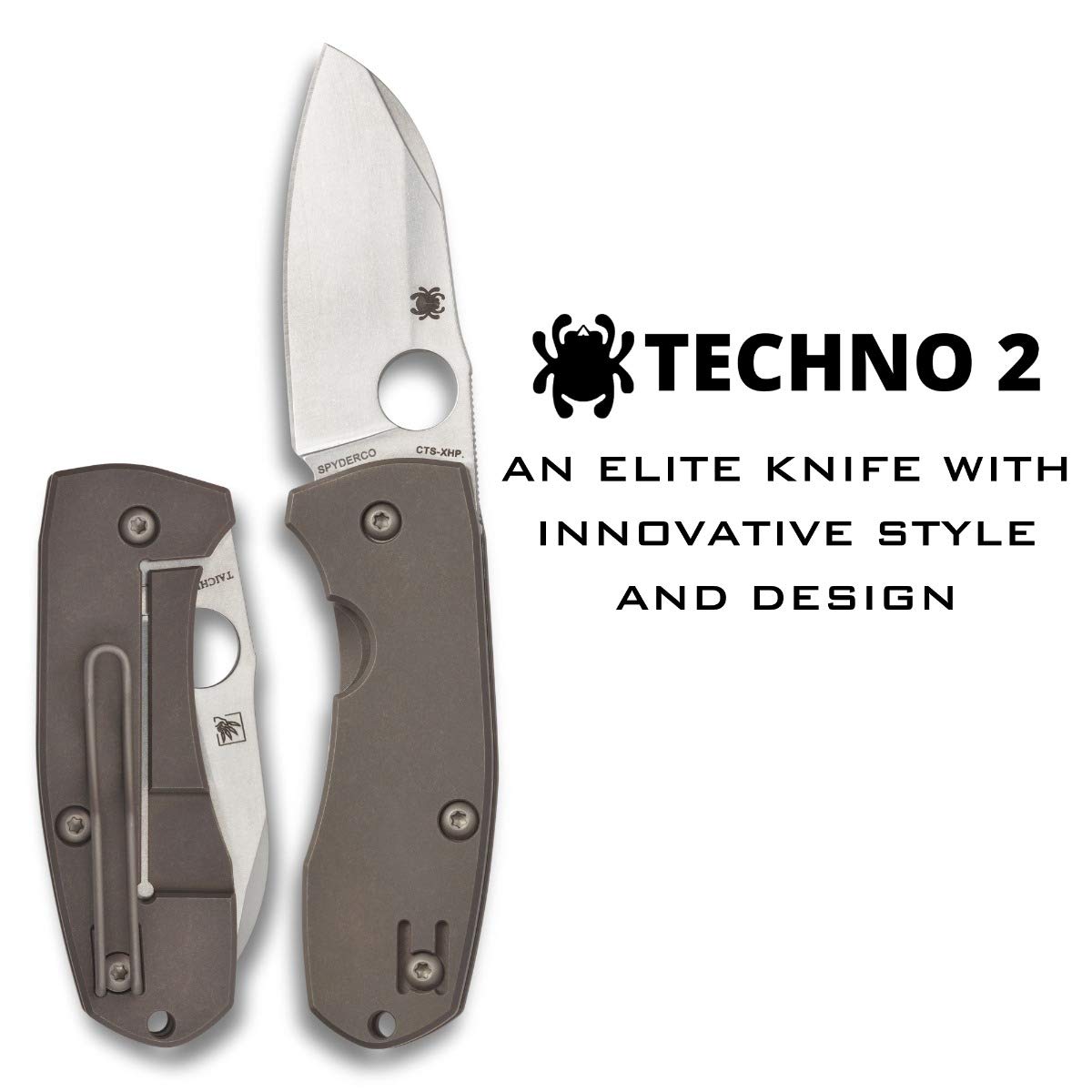 Spyderco Techno 2 Folding Pocket Knife, PlainEdge | 5.98' Overall Length, 2.5' CTS XHP Steel Blade, Titanium Handle, R.I.L Lock, Saber Grind