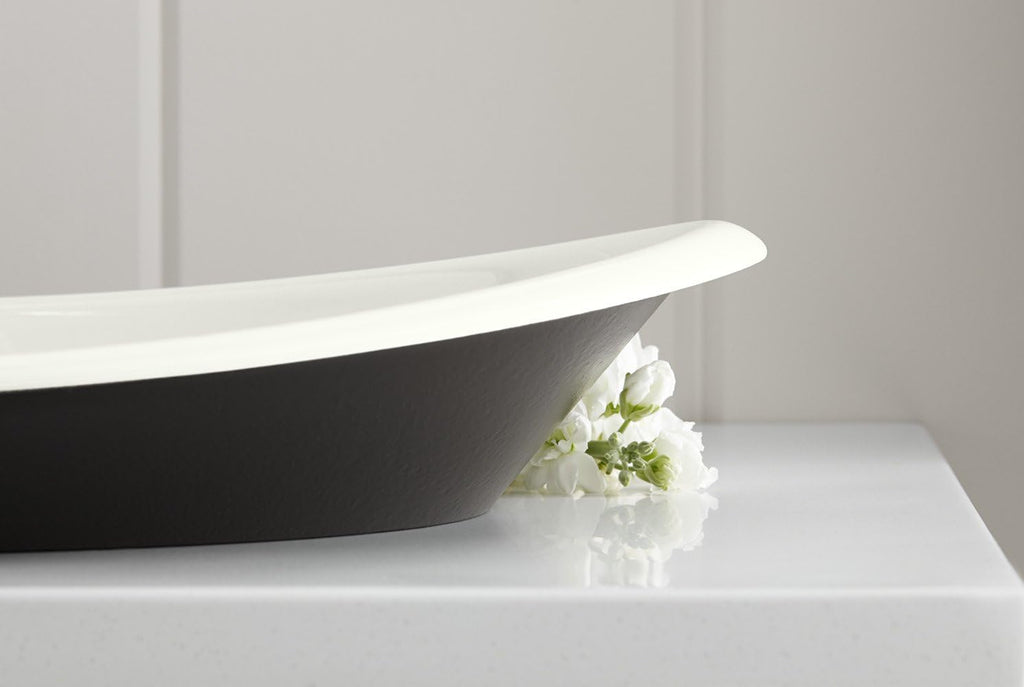 KOHLER K-5403-P5-KA Iron Plains Wading Pool Oval Bathroom Sink with Iron Black Painted Underside, Black 'n Tan