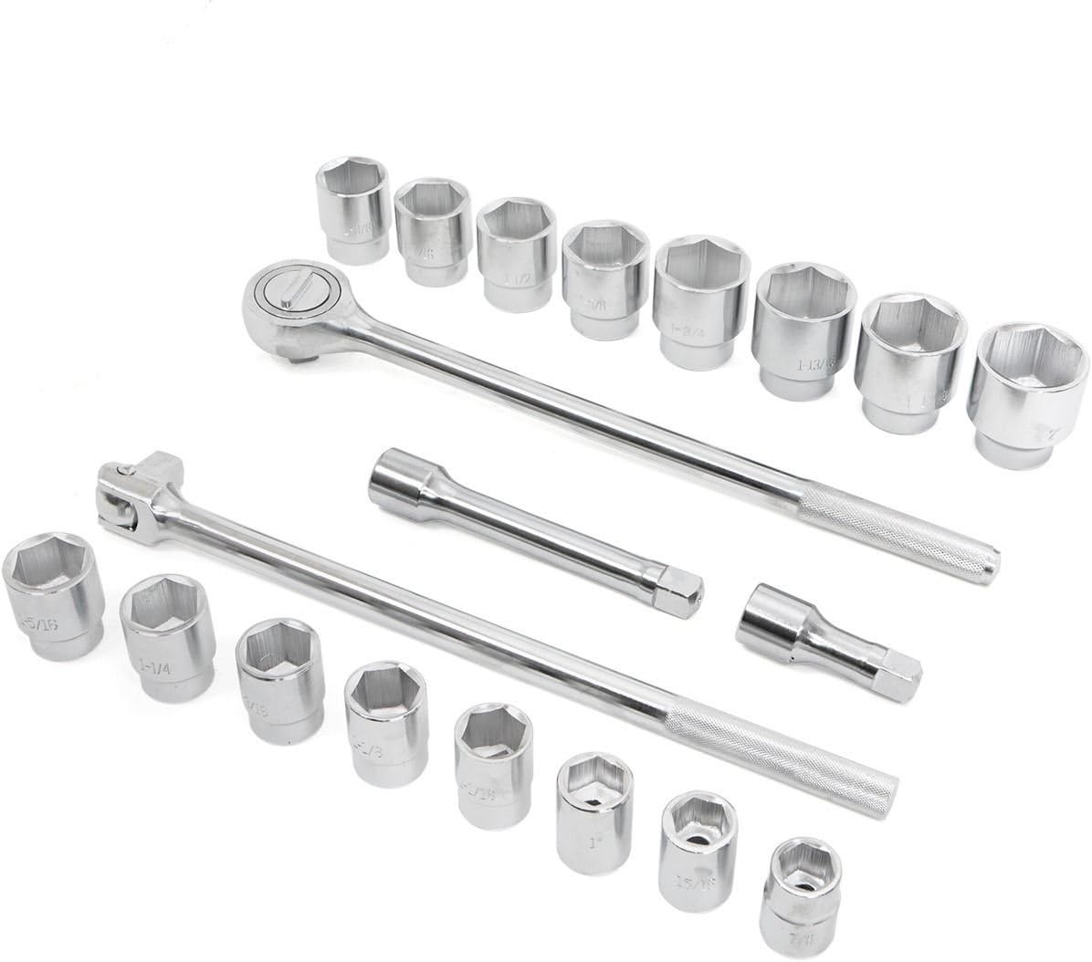 Stark USA 21-Pieces Socket Set 3/4-Inch Drive Wrench 6-Points Socket Ratchet Extension Bar SAE Size (7/8''-2') Flex Head Ratchet Auto Repair And Home Maintenance