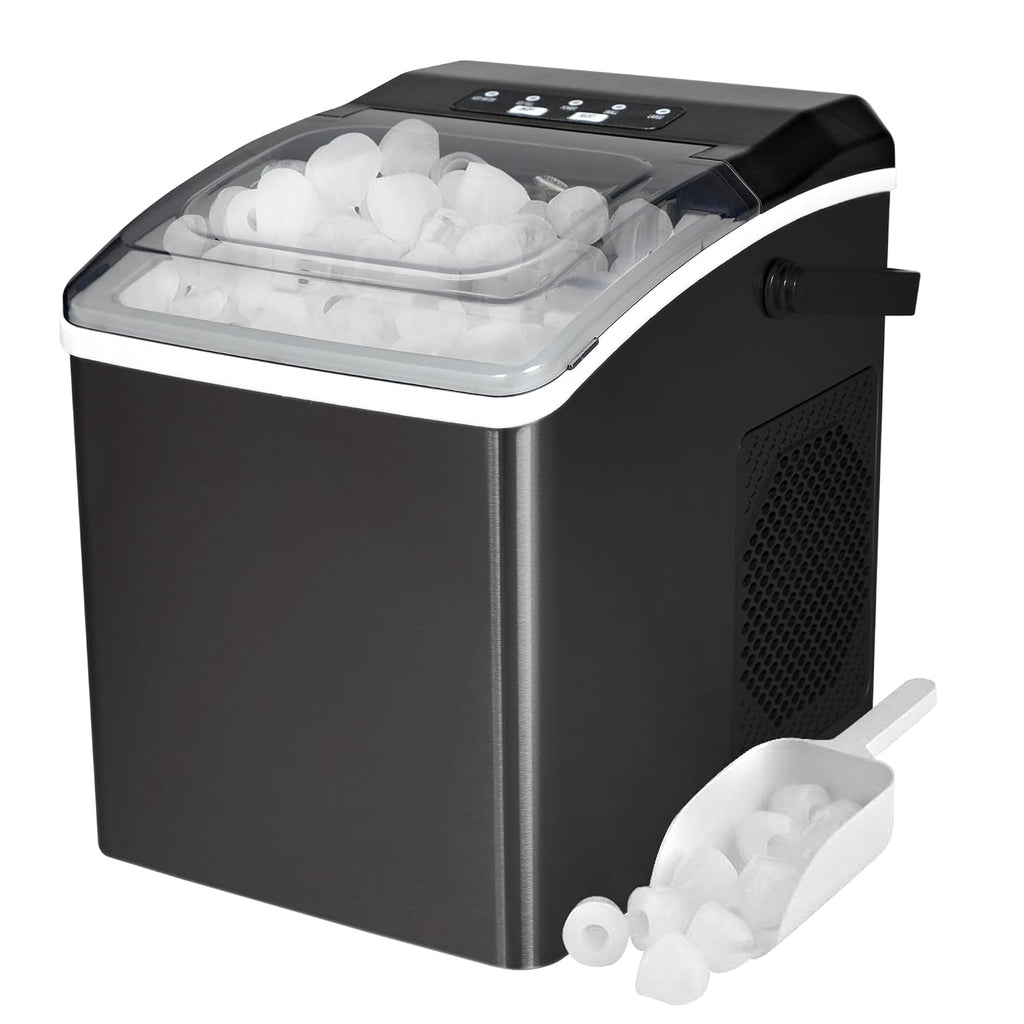 Koolatron Ice Makers Countertop Portable Ice Machine 2 Sizes Bullet Ice Cubes Ready in 6 Mins 26.5lbs/Day with Ice Scoop and Basket Digital Controls LED Indicators for Parties/Home/Office/Bar, Black
