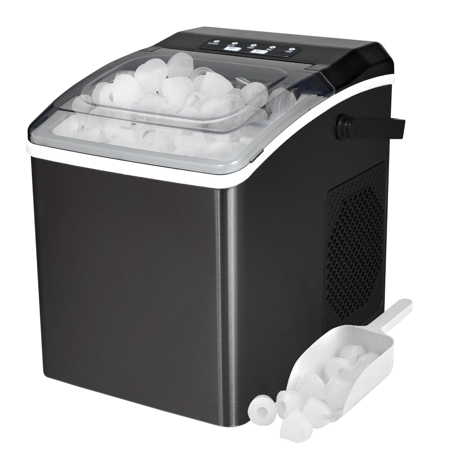 Koolatron Ice Makers Countertop Portable Ice Machine 2 Sizes Bullet Ice Cubes Ready in 6 Mins 26.5lbs/Day with Ice Scoop and Basket Digital Controls LED Indicators for Parties/Home/Office/Bar, Black