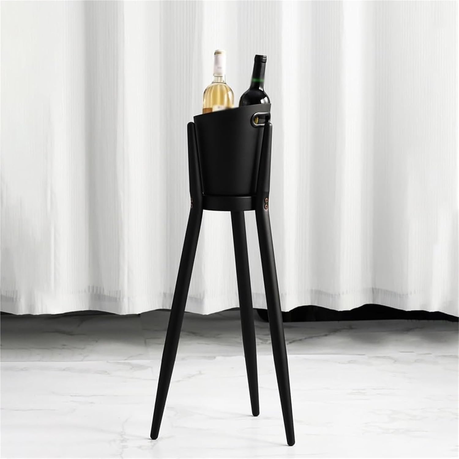 Ice Bucket with Stand， Party Drink Cooler Holder - Handles Wine Chiller Free Standing Outdoor or Indoor Use(Black Gold)