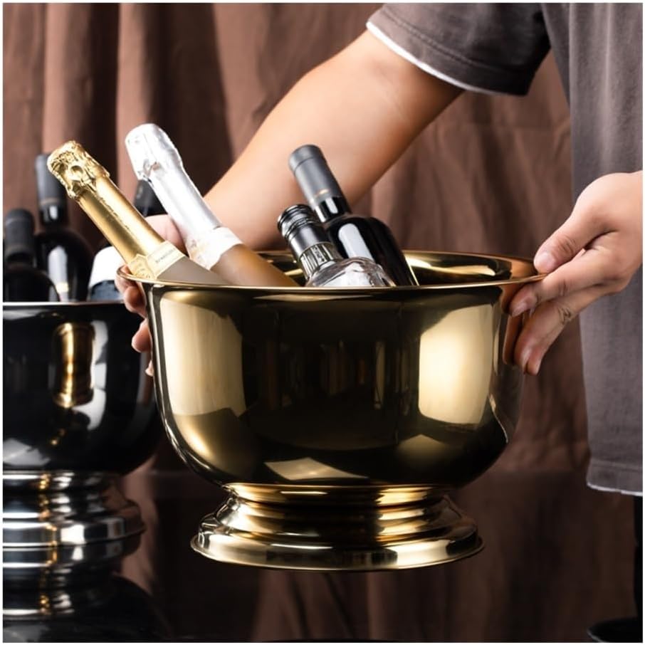 Ice Bucket, Stainless Steel Champagne Ice Bucket for Bar Party Outdoor Home Ice Buckets for Parties(Gold)