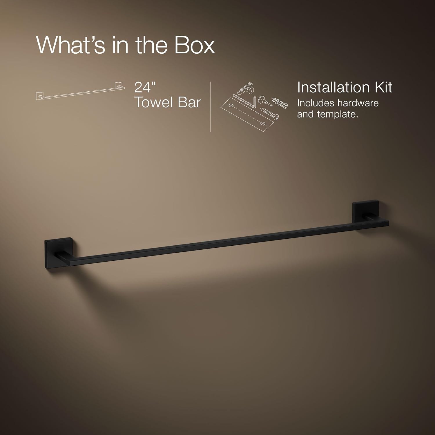 Kohler 23285-BL Square 24' Towel bar, Matte Black