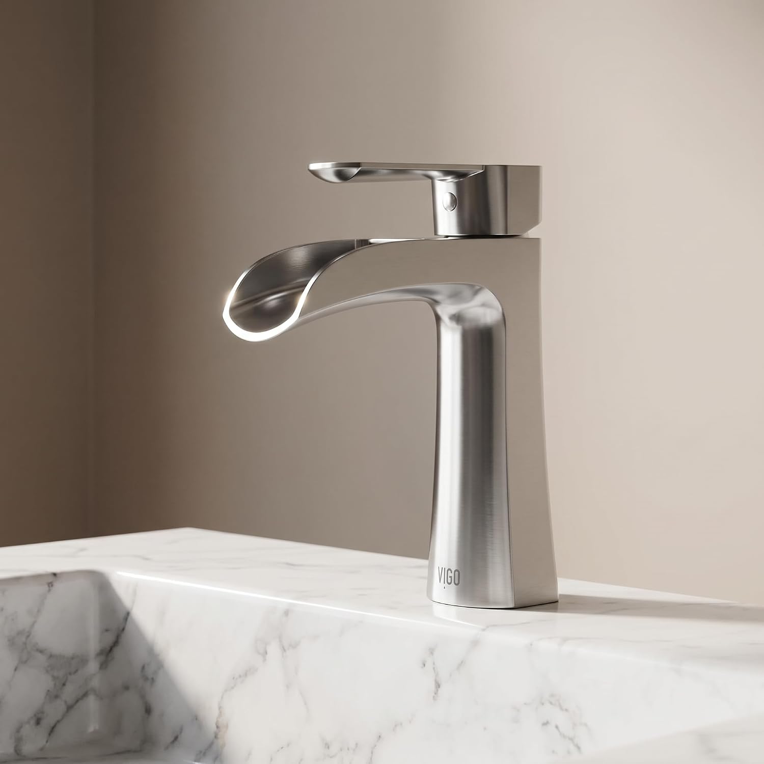 VIGO Paloma Waterfall Single-Handle Single-Hole Mount Bathroom Sink Faucet, 7-Inch, Brushed Nickel, Modern Design, Solid Brass, 1.2 GPM WaterSense & Ceramic Disc Valve, Corrosion-Resistant - VG01041BN