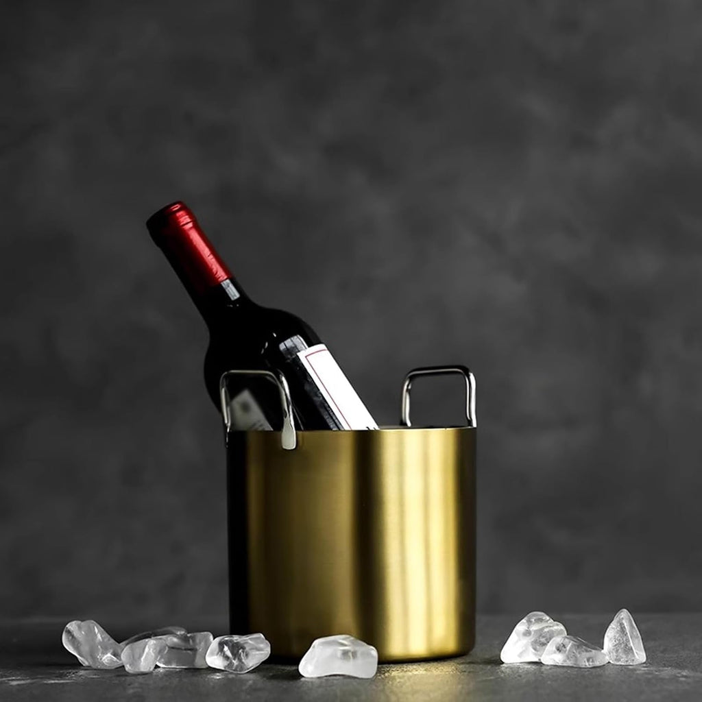 Ice Cube Trays Brushed Matte Gold Stainless Steel Ice Bucket with Comfortable Carry Handle Insulated Ice Bucket Great for Home Bar, Chilling Beer Champagne Ice Bucket For Party
