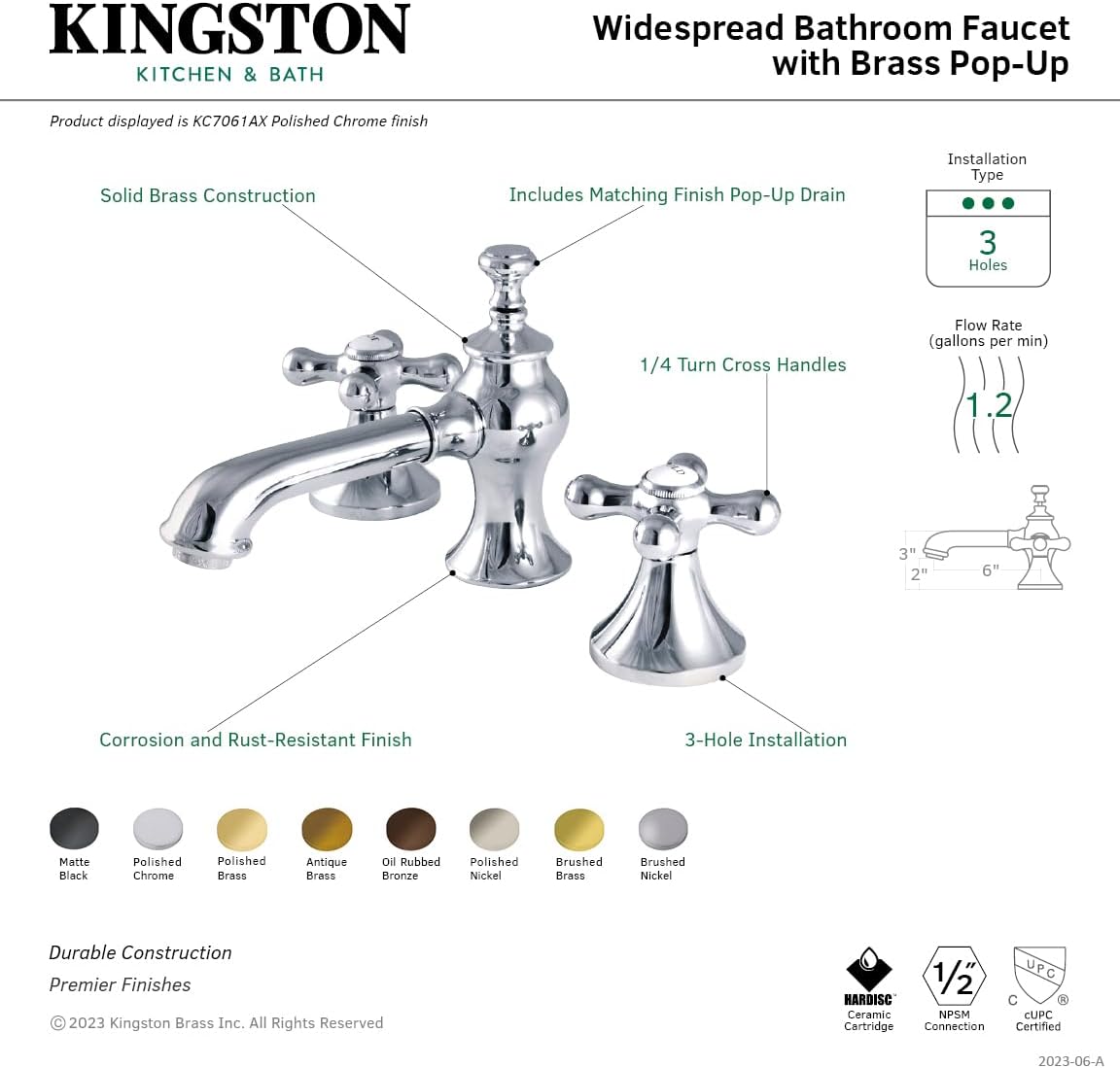 Kingston Brass KC7063AX Vintage Widespread Bathroom Faucet, Antique Brass, 8 x 5.63 x 3.06