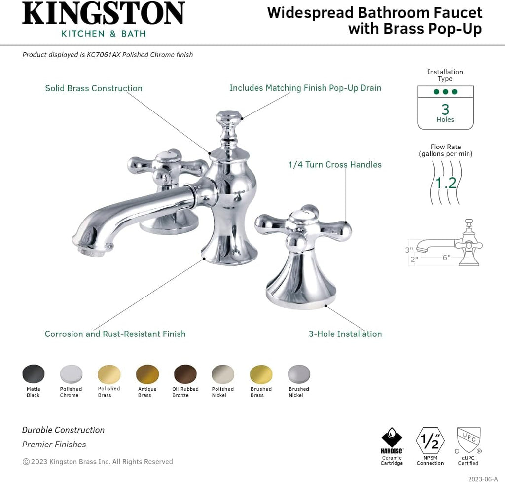 Kingston Brass KC7068AX Vintage 8 in. Widespread Bathroom Faucet, Brushed Nickel