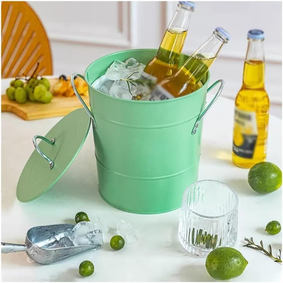 Iice Bucket, 3.5 Liter Double Wall Ice Bucket Insulated Ice Buckets with Lid and Scoop Thickened metal Ice Buckets , Party Beverage Tub for Home Kitchen Parties Cocktail Bar ,Ice Bucket for Parties(Gr