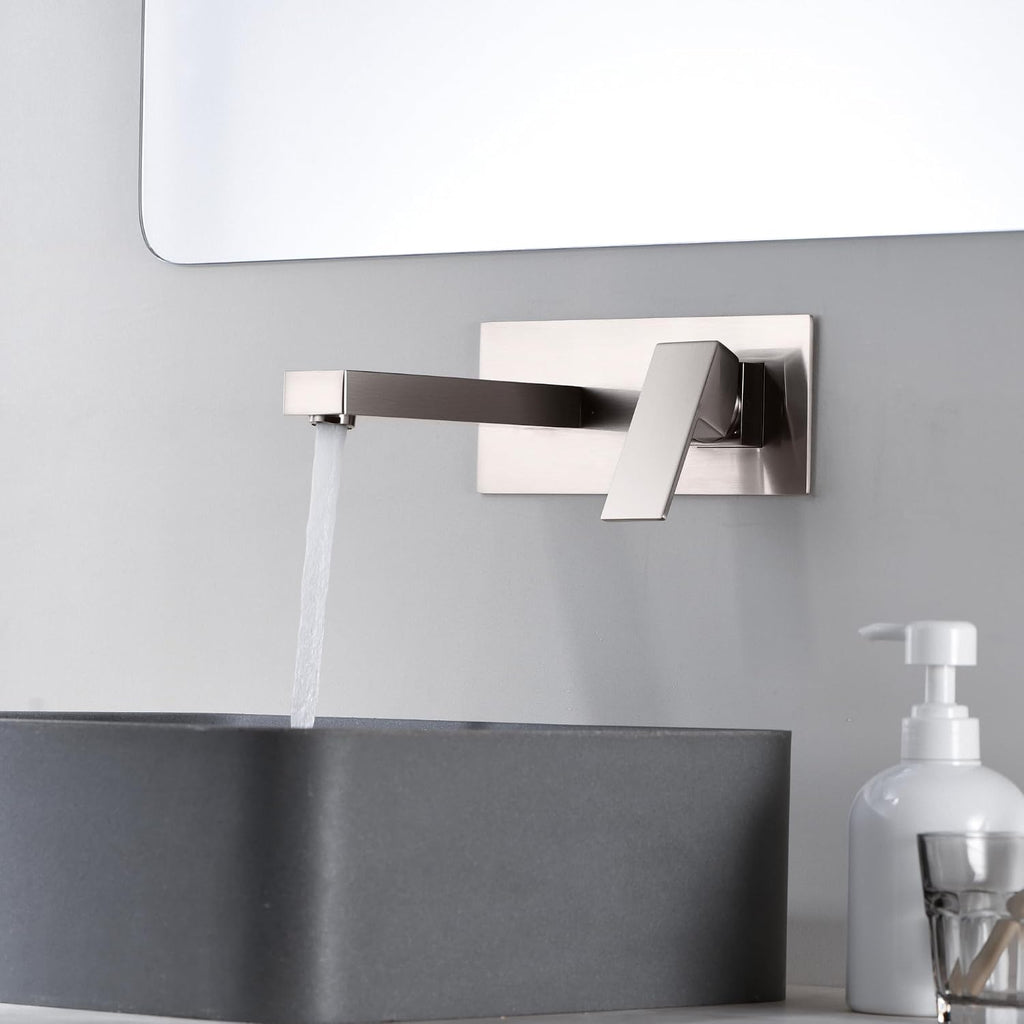 SUMERAIN Wall Mount Bathroom Sink Faucet Brushed Nickel Basin Faucet Single Handle with Rough-in Valve