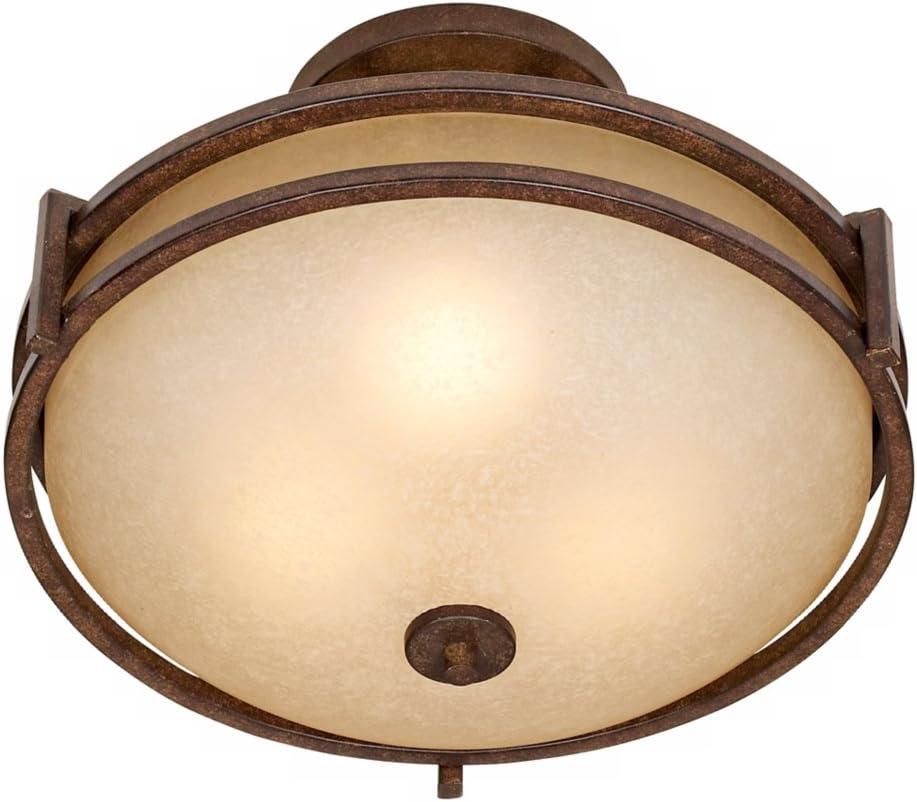 Franklin Iron Works Oak Valley Collection Rustic Farmhouse Ceiling Light Semi Flush Mount Fixture Bronze 18' Wide Cream Scavo Glass Bowl for Cottage Core Bedroom Kitchen Living Room Hallway Bathroom