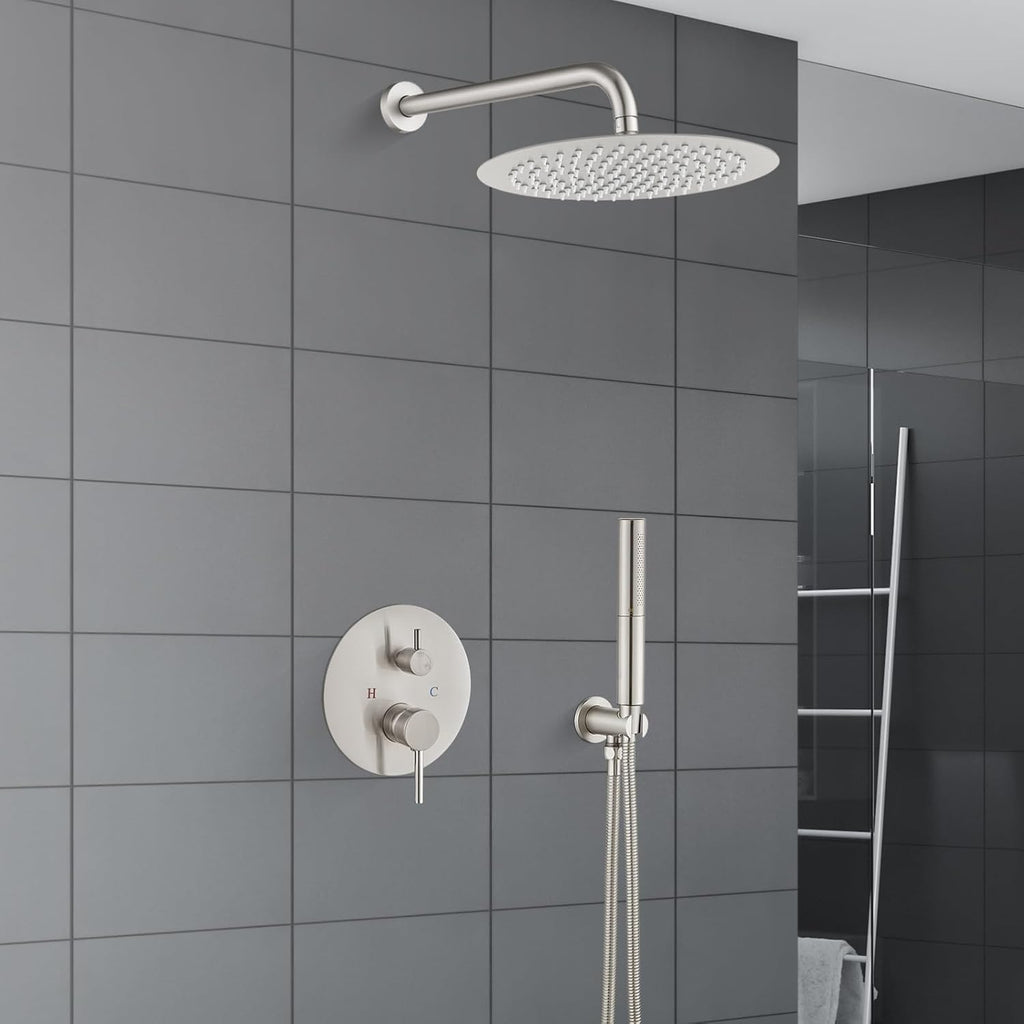 Airuida Shower Faucet Set, Bathtub Faucet Set with 10 Inch Rain Shower Head and Valve,2 Functions Tub Shower Faucet Set for Bathroom-Brushed Nickel