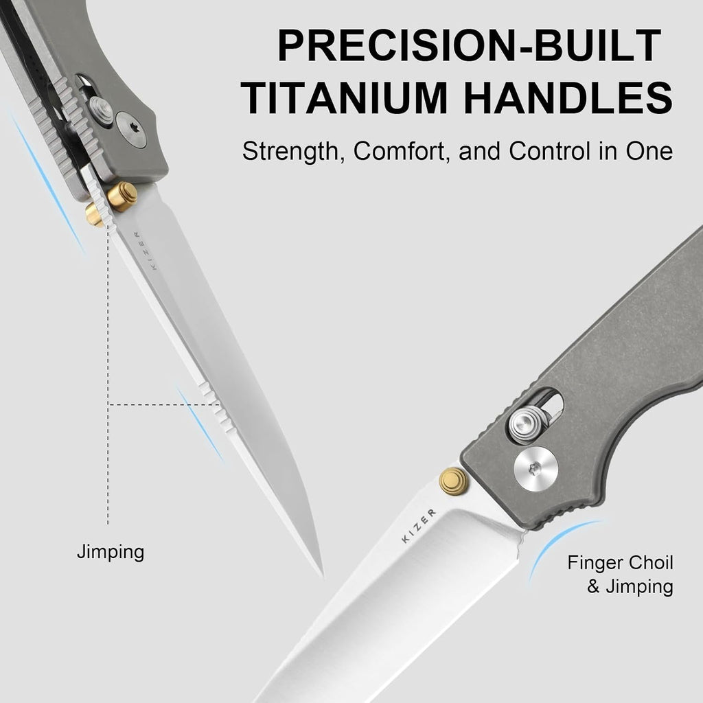 Kizer Original 2 EDC Pocket Knife, 3.17' S45VN Modified Drop Point Folding Knife with Titanium Handle, Thumb Stud Opener Clutch Lock, for Camping Hiking Fishing Ki3605.2MA1
