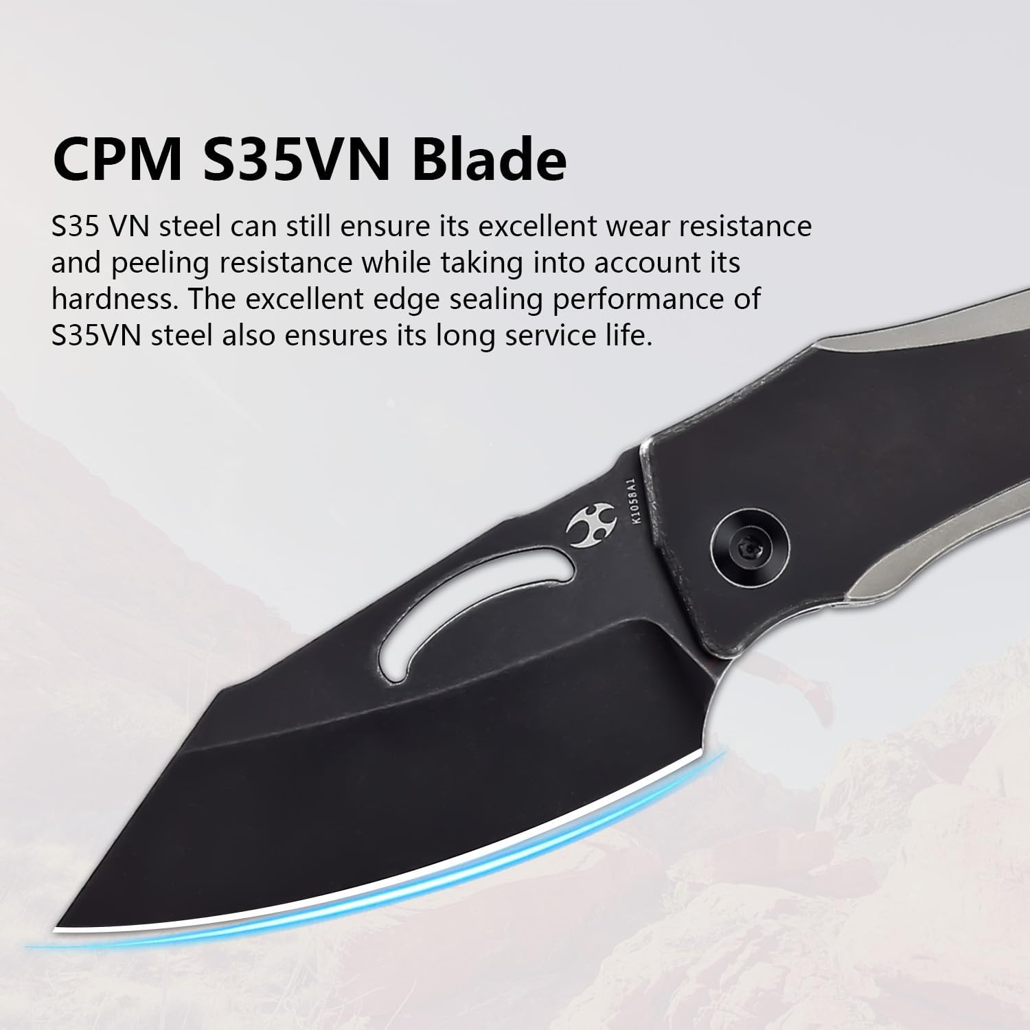 KANSEPT Loki Pocket Folding Knives for Men EDC Camping 2.99'' CPM S35VN Blade Material Pocket Folding Knife with Plain & Black Anodized Titanium Handle Everyday Carry K1058A1