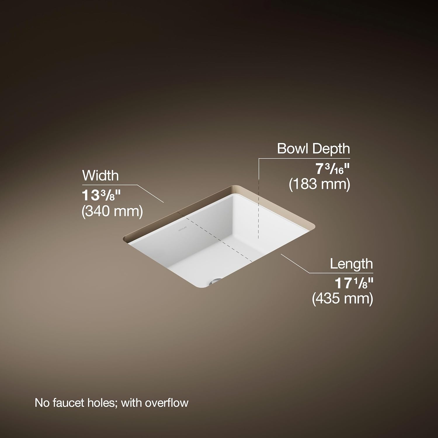KOHLER Verticyl 17' Undermount Bathroom Vanity Sink With Overflow Drain, Undermount Bathroom Sink, White