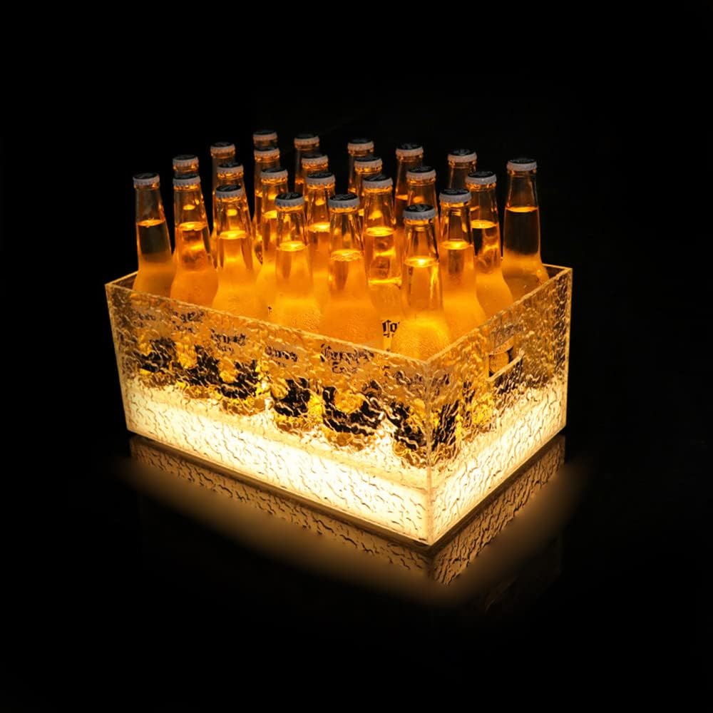LED Ice Pattern Luminous Wine Barrel, Colorful Light Ice Bucket Wine Bottle Display Stand, Manual Control Light Suitable for Commercial Home Bars, Adult Party Gifts,Yellow,D
