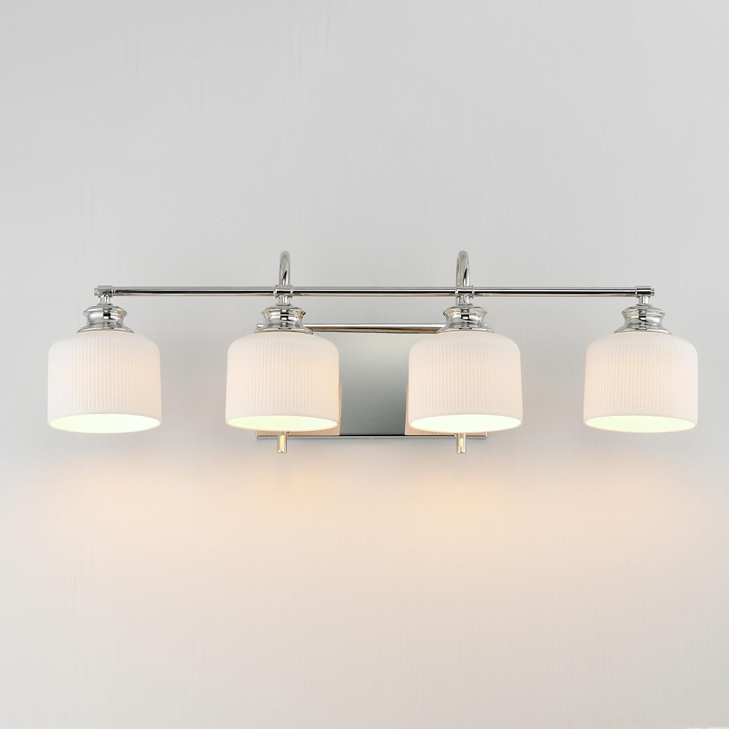 Maxim Lighting Bisque 4-Light Bath Vanity Light | Natural Aged Brass Steel Finish | White Glass Shade | Modern Indoor Light Fixture | Ideal for Bathrooms & Powder Rooms | 21494WTNAB