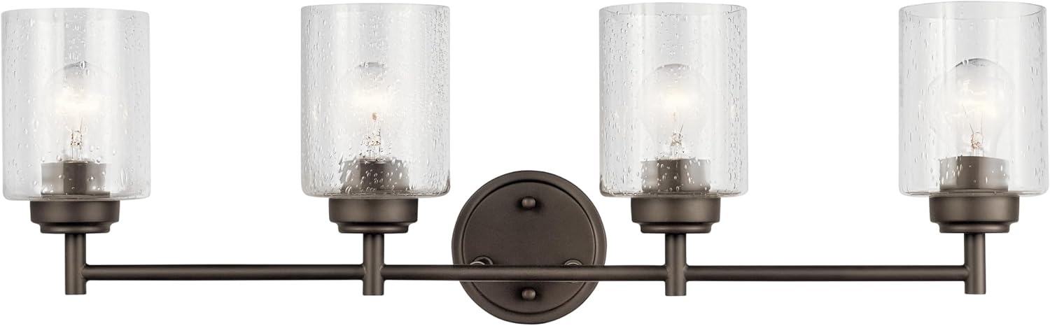 Kichler Winslow 30' Vanity Light in Olde Bronze®, 4-Light Transitional Bathroom Light with Clear Seeded Glass. (30' W x 9.25' H), 45887OZ