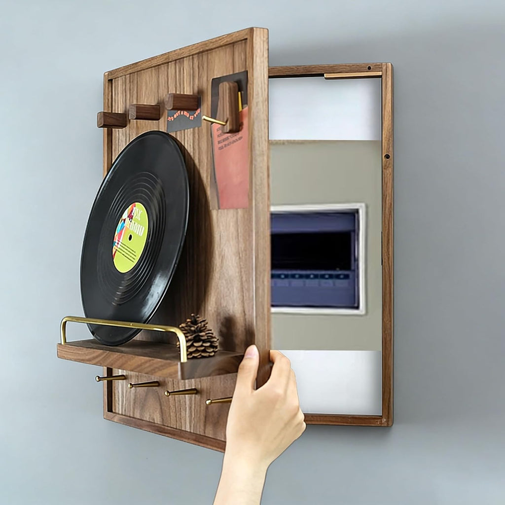 Modern Meter Box Cover with Shelf & Hooks, Wall Mounted Electrical Panel Cover, Flip-Up Meter Switch Box Decoration, for Home Office Bedroom(60 * 70cm/23.6 * 27.5in)
