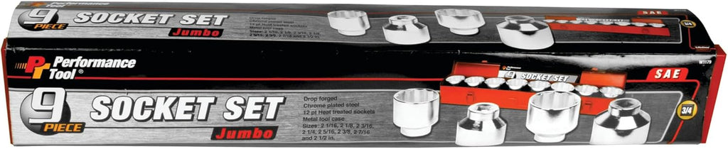 Performance Tool W1179 9-Piece 3/4-Inch Drive Jumbo Socket Set
