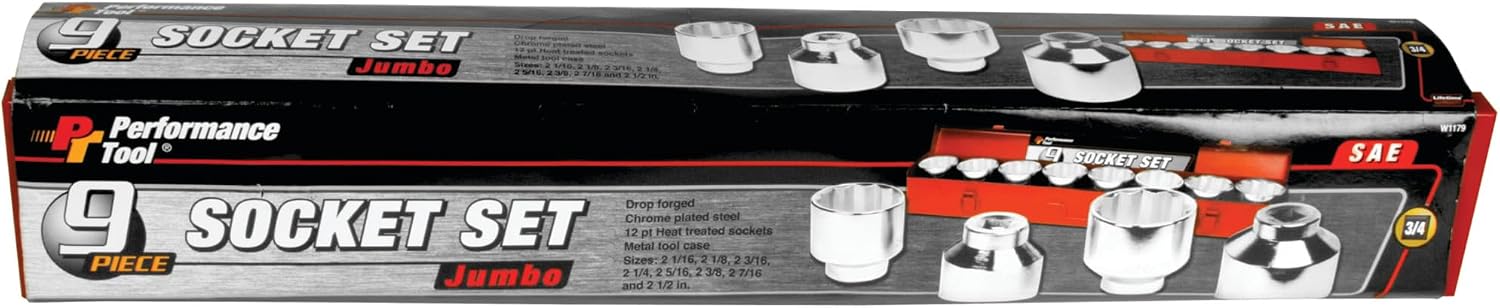 Performance Tool W1179 9-Piece 3/4-Inch Drive Jumbo Socket Set