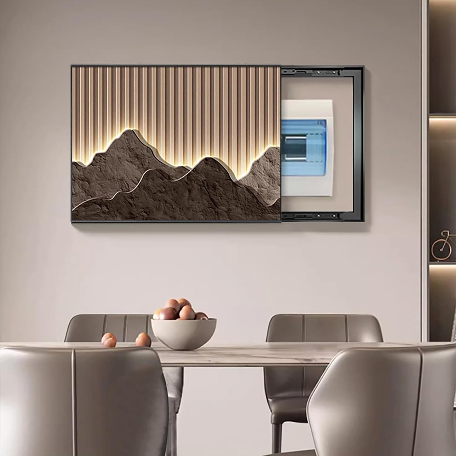 Wall Mounted Electrical Panel Cover, Breaker Box Cover Decorative, Hide Paintings Wall Art with Frame, Crystal Porcelain for Living Room and Office(Brown 1,80 * 60cm/31.5 * 23.6in)