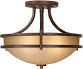 Franklin Iron Works Oak Valley Collection Rustic Farmhouse Ceiling Light Semi Flush Mount Fixture Bronze 18' Wide Cream Scavo Glass Bowl for Cottage Core Bedroom Kitchen Living Room Hallway Bathroom
