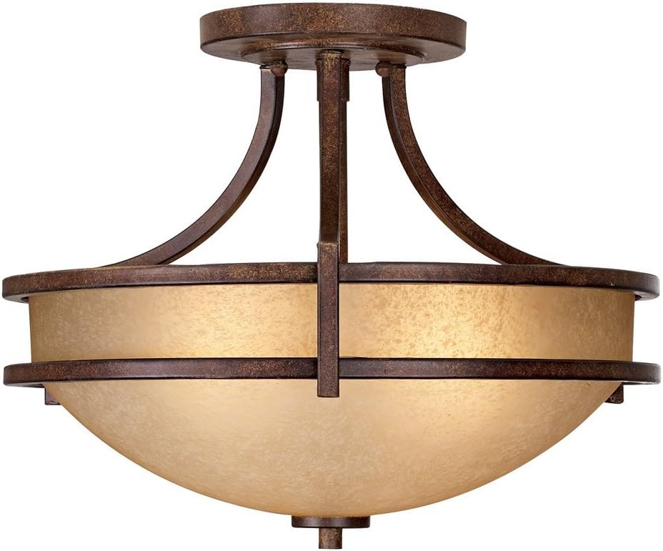Franklin Iron Works Oak Valley Collection Rustic Farmhouse Ceiling Light Semi Flush Mount Fixture Bronze 18' Wide Cream Scavo Glass Bowl for Cottage Core Bedroom Kitchen Living Room Hallway Bathroom