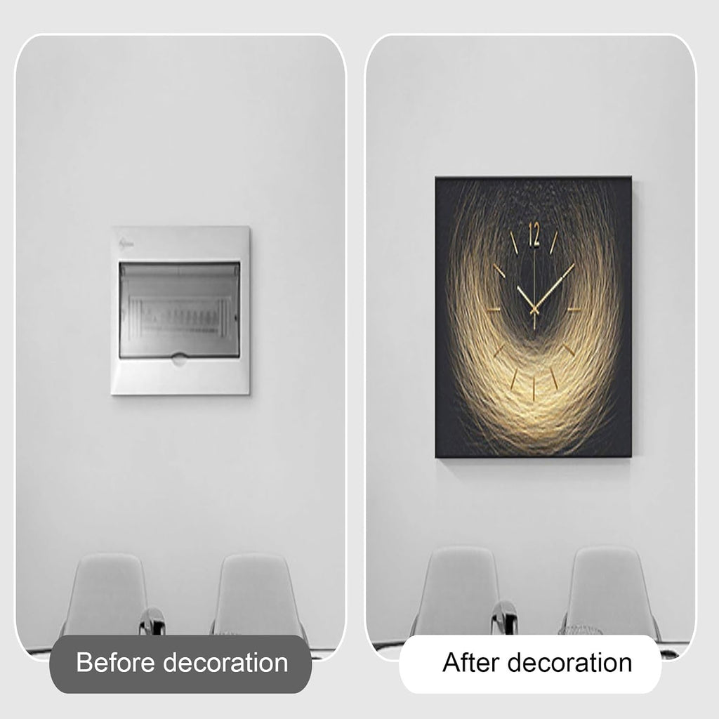 Decorative Painting Cover with Clock, Hidden Circuit Breaker Panel, Wall Mounted Electrical Panel Cover, Push-Pull Design for Home Office(Black 3,80 * 60cm/31.5 * 23.6in)