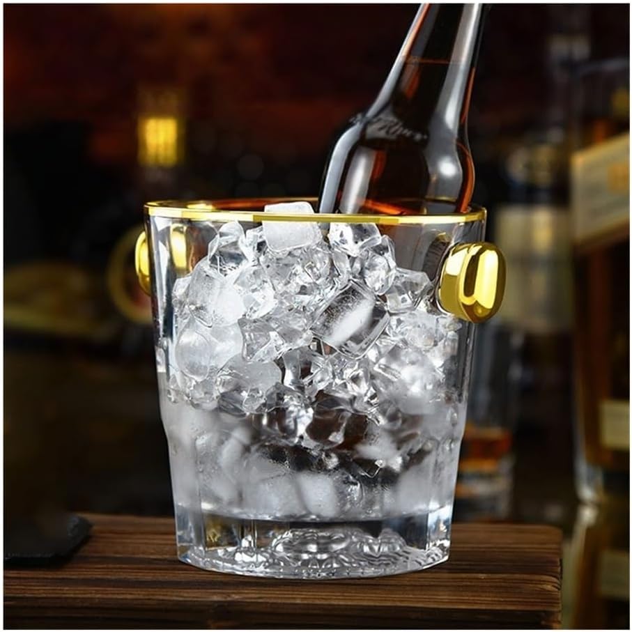 Ice Bucket, Personalized Glass Ice Bucket Ice Bucket Household Ice Wine Bucket Ice Grain Bucket Champagne Bucket Living Room Decorative Ornaments Ice Buckets for Parties(Gold)
