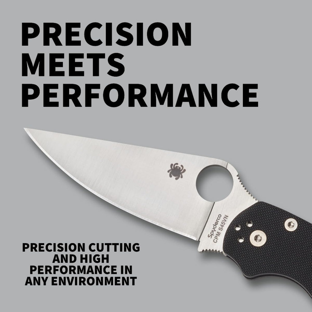 Spyderco Para Military 2 Folding Pocket Knife with 3.4' CPM S45VN Steel Blade and G-10 Handle - EDC Knife for Men and Women, Perfect for Hunting, Tactical, Camping, Survival - PlainEdge - C81GP2