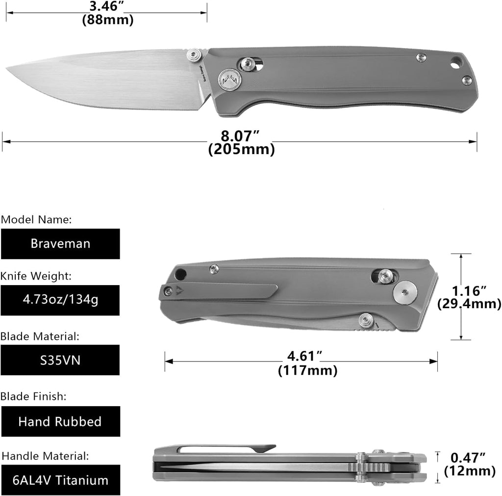 CMBMADEKNIVES CMB Braveman EDC Knife Folding Pocket knife with Clip for Men and Women Crossbar Lock Knife with S35VN Steel Blade Titanium Handle for Outdoors Camping Hiking-CMB-17 (CMB-17S)