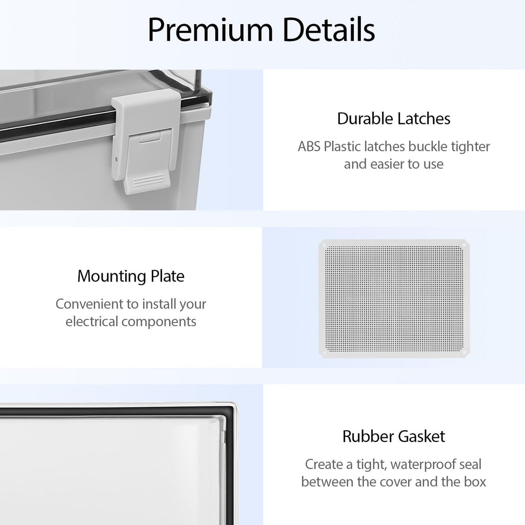 Electrical Box IP65 Waterproof ABS Plastic Enclosure Outdoor and Indoor Project Box Hinged Clear Cover with Mounting Plate Wall Brackets, Outer Dimension 19.7'x 15.7' x 7.9'