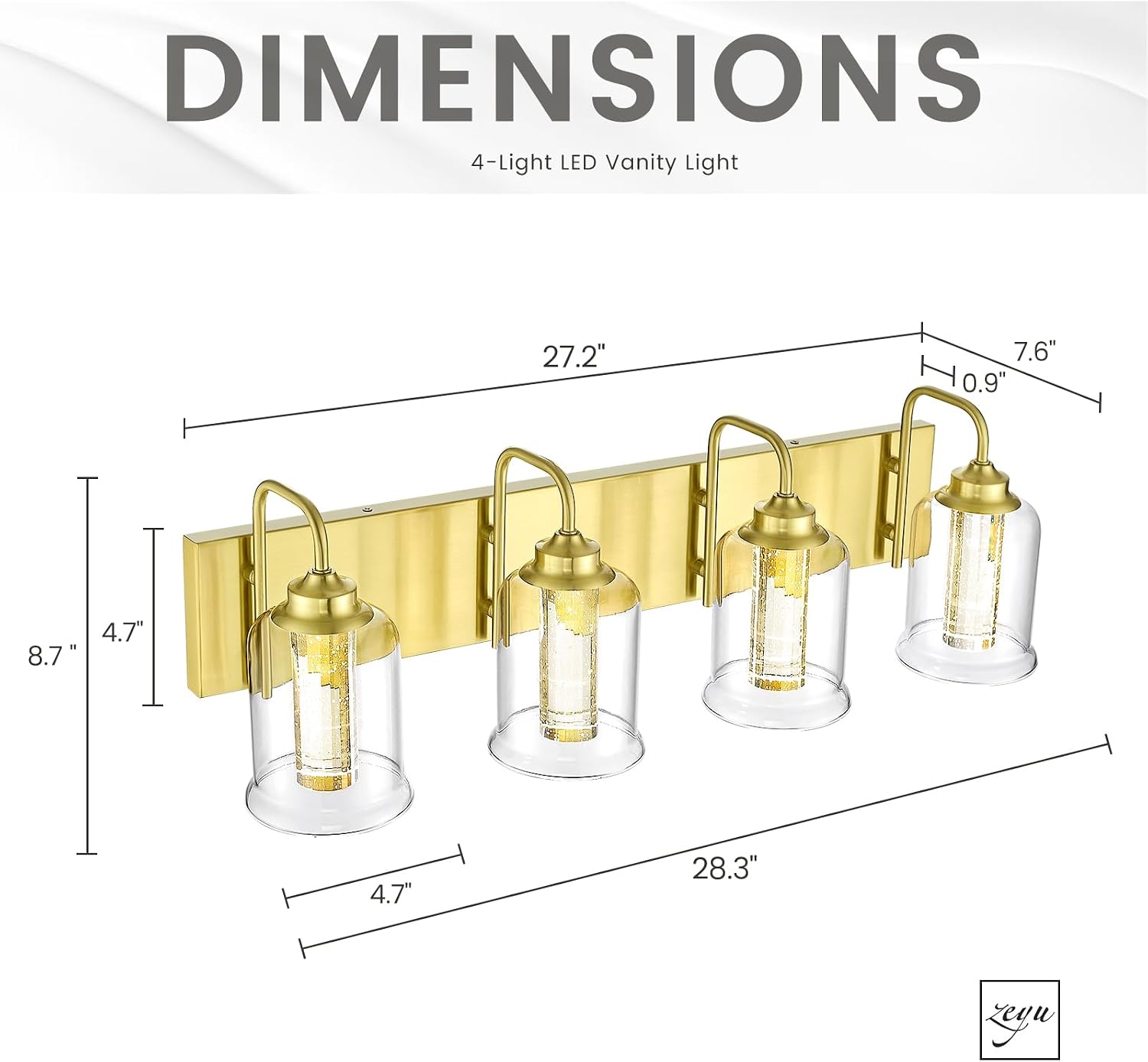 zeyu 24W Dimmable Gold Bathroom Vanity Light, 4-Light Gold Bathroom Light Fixture with 5 Color Modes, Brushed Gold Finish with Crystal Bubble and Clear Glass, ZSL72B-4W LED BG
