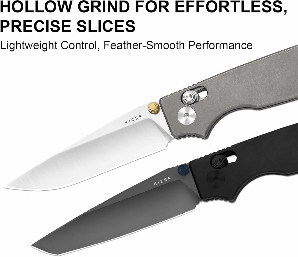 Kizer Original 2 EDC Pocket Knife, 3.2' S45VN Tanto Folding Knife with Titanium Handle, Thumb Stud Opener Clutch Lock, for Camping Hiking Fishing Ki3605.2TA1