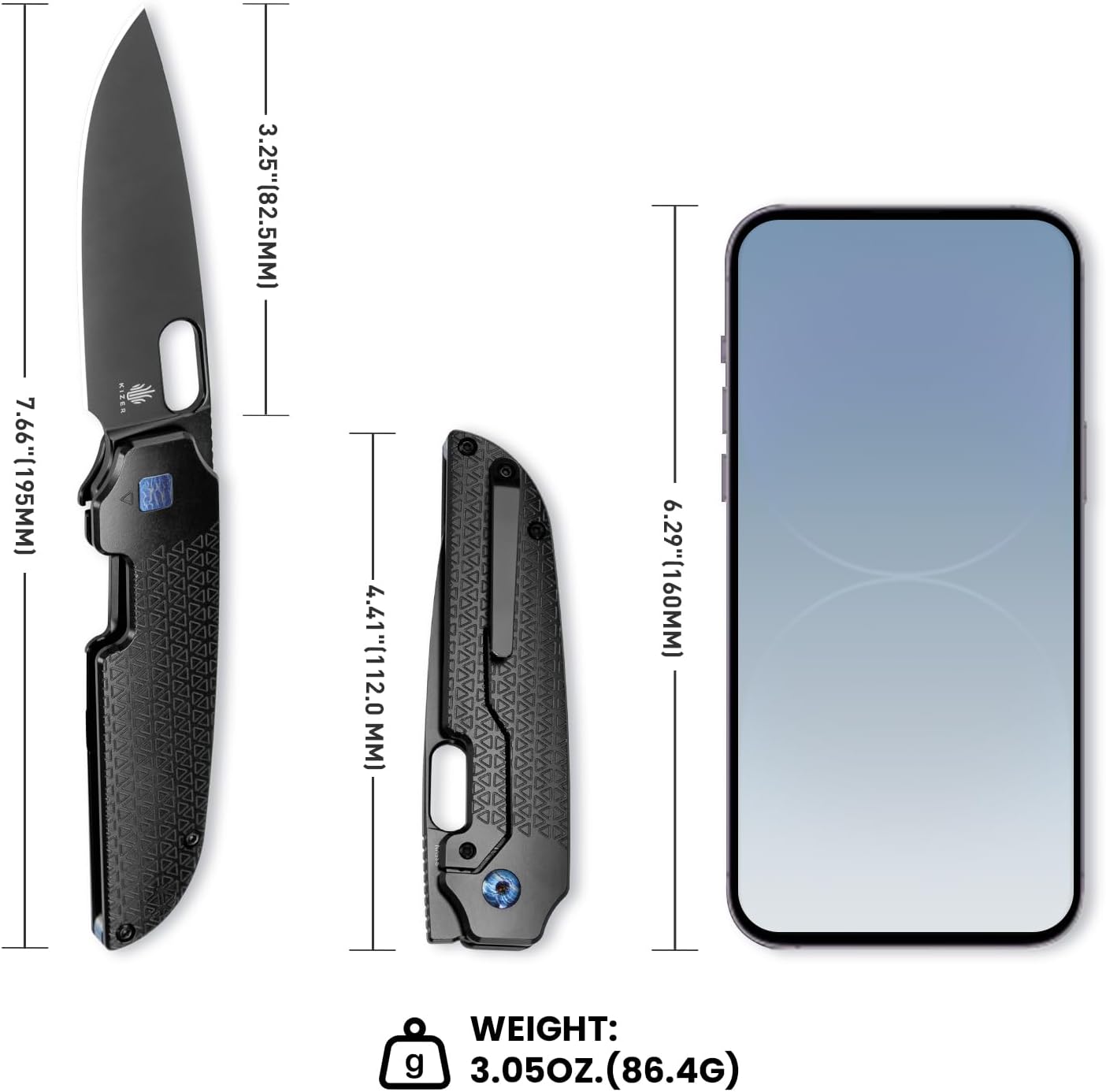 Kizer Varatas Pocket Knife, 3.27' S35VN Steel Blade, Black Titanium Handle, Folding Knife, Small Folding Pocket Knife, Ki3637A2