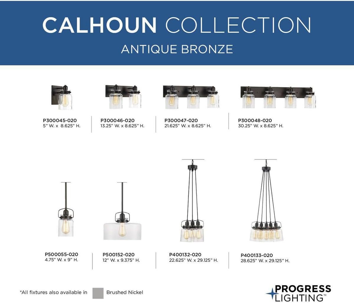 Progress Lighting P300046-020 Calhoun Collection Clear Glass Farmhouse Bath Vanity Light, 2-Light, Antique Bronze