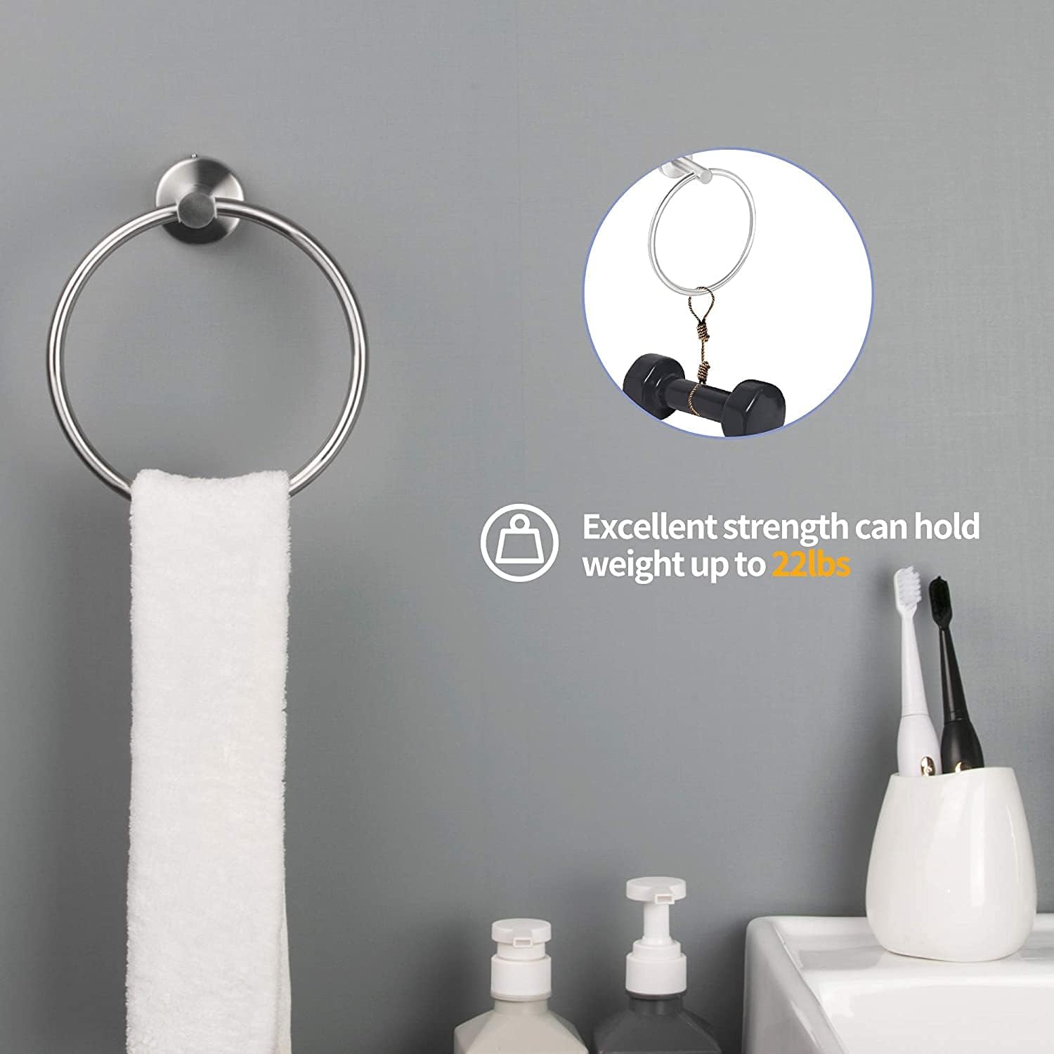 6-Pieces Bathroom Hardware Set SUS304 Stainless Steel Round Wall Mounted Includes Hand Towel Bar,Toilet Paper Holder,Robe Towel Hooks,Bathroom Accessories Kit On-Site (Brushed Nickel)