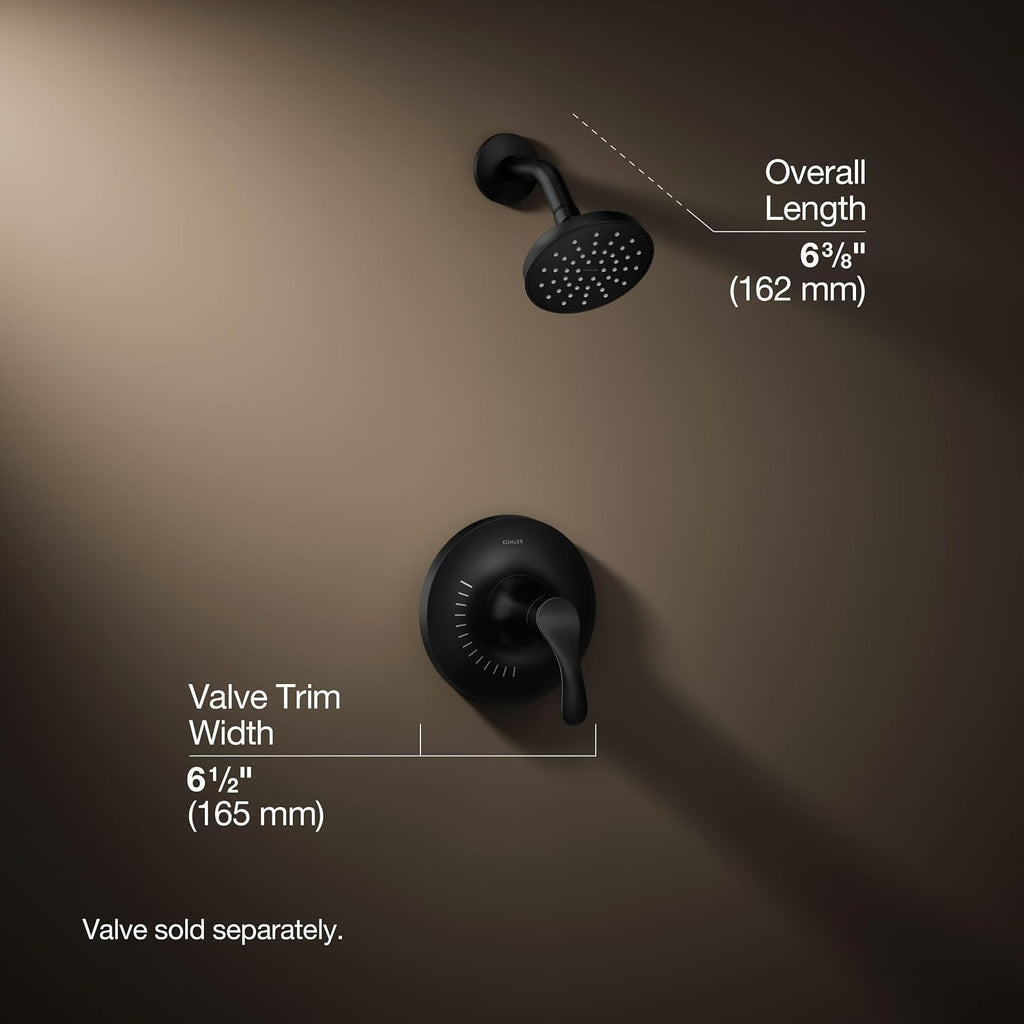 KOHLER TS27392-4G-BL Simplice Rite-Temp Shower Trim Set with Single-Function Showerhead 1.75 GPM, Includes Faceplace with Level Handle and Shower Arm and Flange, Matte Black