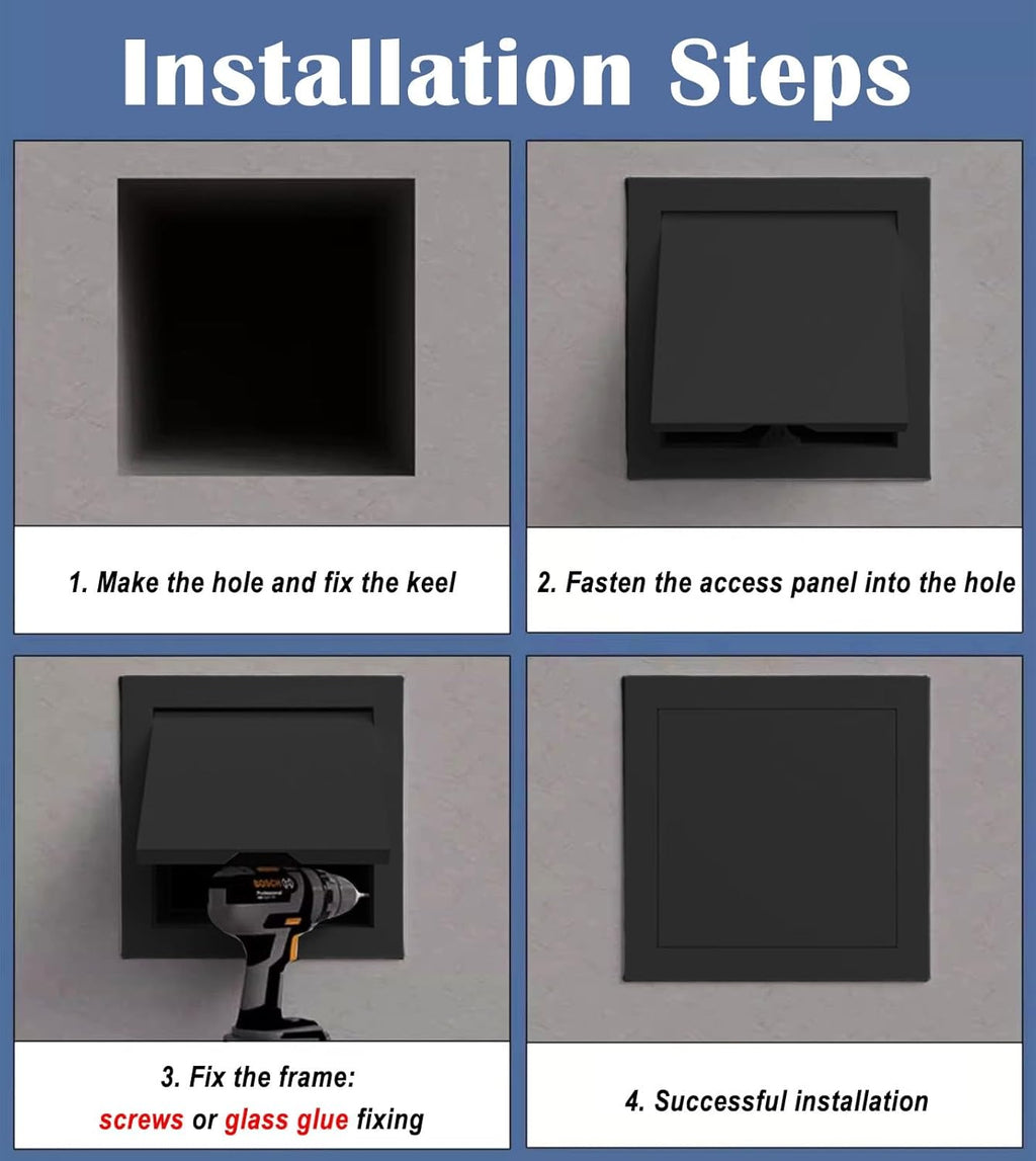 Black Access Panel for Plumbing Electrical, Attic Wall Celling Access Door Metal, Click to Open Drywall Wall Hole Cover Plate, Includes Screws
